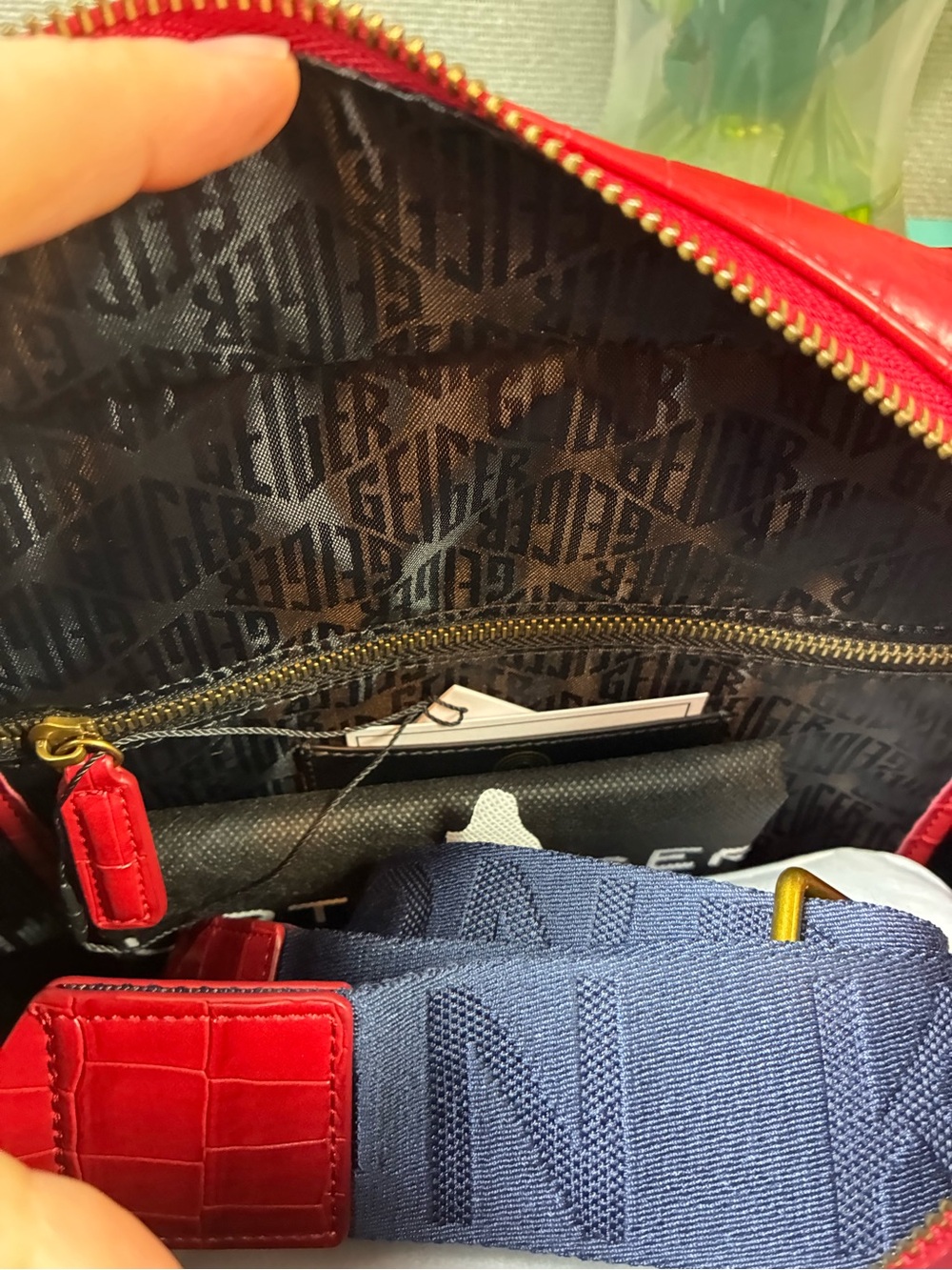 Kurt Geiger Blue Floral Denim & Red Croc Embossed Leather Chiswick Tote - NWT - Picture 11 of 12